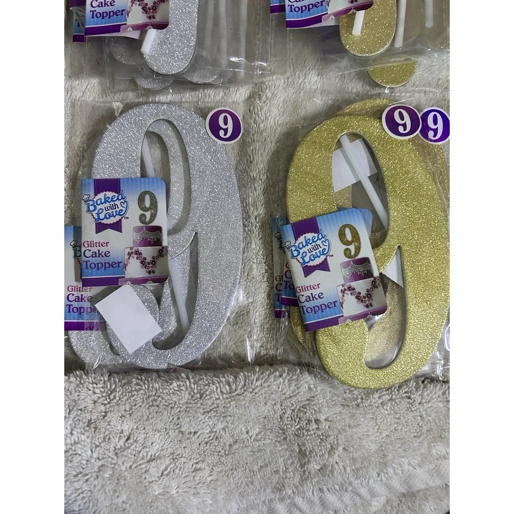 66 Baked With Love Glitter Cake Topper! Gold!‎ Silver! Mixed Numbers